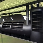 racks inside of bbq pit on enclosed trailer